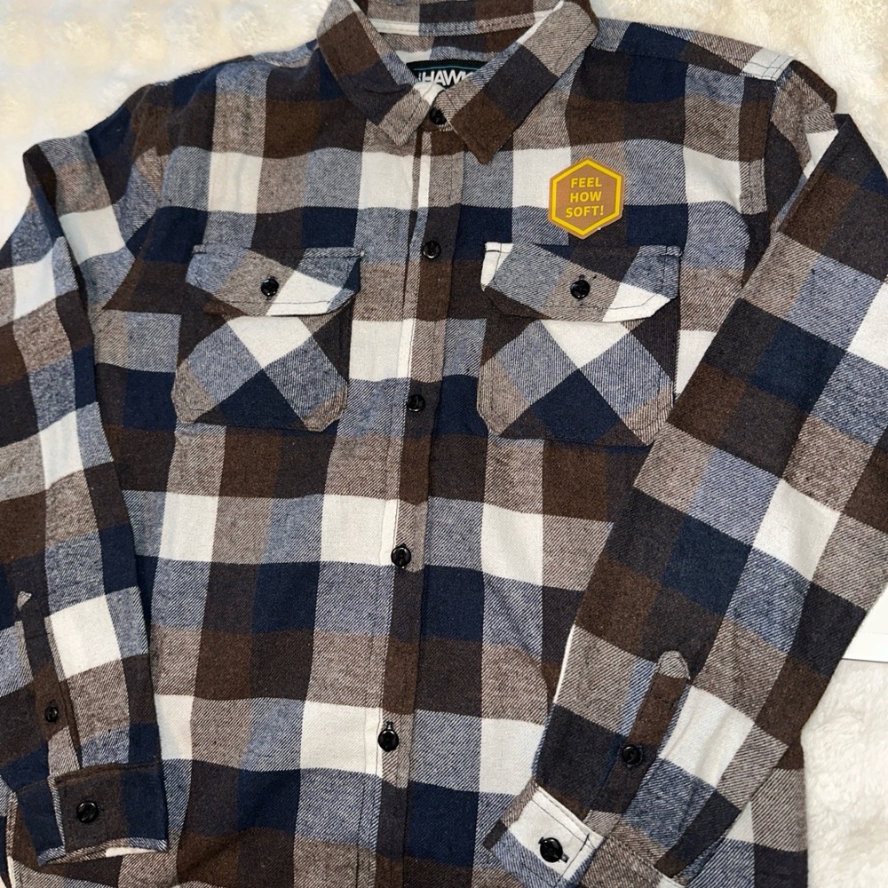 Tony Hawk Casual Plaid Shirt - Navy, Brown, White